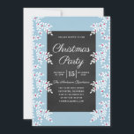 Modern Light Blue Weihnachts Party Chalkboard Einladung<br><div class="desc">Elegante und moderne Party Einladung mit Chalkboard-Design mit hellblauem Hintergrund und Weihnachtsfloralen. Der gesamte Text kann durch einen eigenen ersetzt werden.</div>