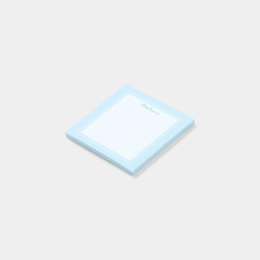 Modern Light Blue White Border Script Post-it Klebezettel (angewinkelt)