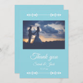 Modern Light Blue & White Flat Thank You Card Dankeskarte (Vorne/Hinten)
