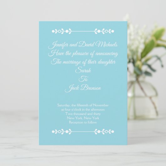 Modern Light Blue & White Wedding invitation Einladung (Stehend Vorderseite)