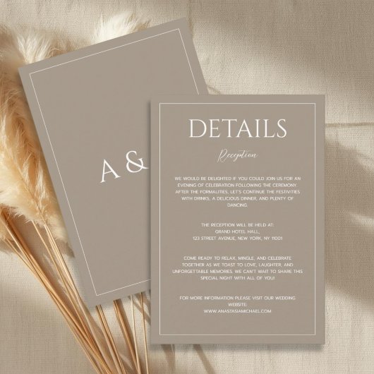 Modern light brown minimalist wedding details begleitkarte