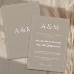 Modern light brown minimalist wedding einladung<br><div class="desc">A modern, minimalist wedding invitation card in light brown tone with a clean and elegant design. The card features subtle thin frames on both sides. Both side includes the couple’s monogram, which can be easily removed or customized if needed. The simple tan background and simple layout give it a timeless,...</div>