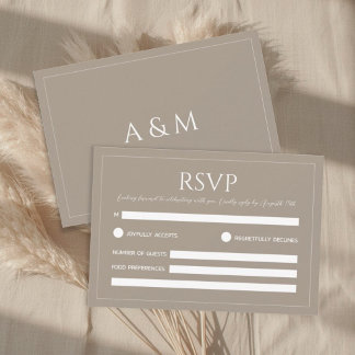 Modern light brown minimalist wedding RSVP karte