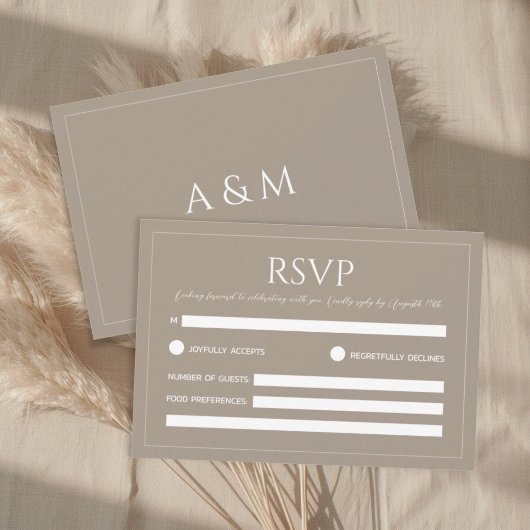 Modern light brown minimalist wedding RSVP karte