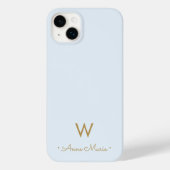 Modern Light Dusty Blue Gold Script Monogram Case-Mate iPhone Hülle (Rückseite)