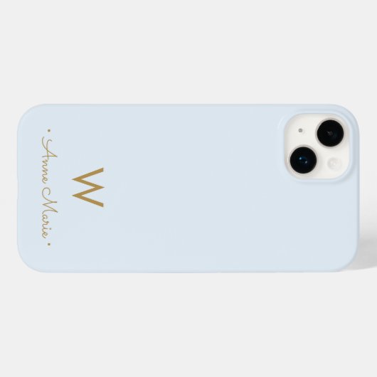 Modern Light Dusty Blue Gold Script Monogram Case-Mate iPhone Hülle (Rückseite (Horizontal))