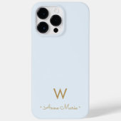 Modern Light Dusty Blue Gold Script Monogram Case-Mate iPhone Hülle (Rückseite)