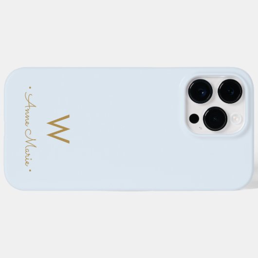 Modern Light Dusty Blue Gold Script Monogram Case-Mate iPhone Hülle (Rückseite (Horizontal))