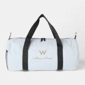 Modern Light Dusty Blue Gold Script Monogram Duffle Bag (Rückseite)