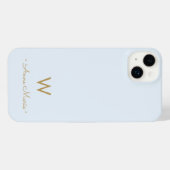 Modern Light Dusty Blue Gold Script Monogram iPhone Hülle (Rückseite (Horizontal))
