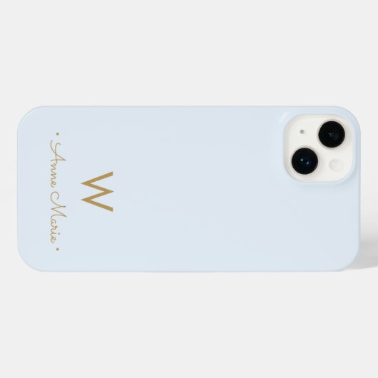 Modern Light Dusty Blue Gold Script Monogram iPhone Hülle (Rückseite (Horizontal))