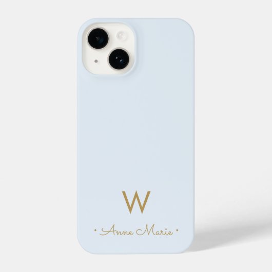 Modern Light Dusty Blue Gold Script Monogram iPhone Hülle (Rückseite)