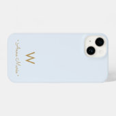 Modern Light Dusty Blue Gold Script Monogram iPhone Hülle (Rückseite (Horizontal))