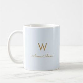 Modern Light Dusty Blue Gold Script Monogram Kaffeetasse