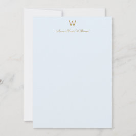 Modern Light Dusty Blue Gold Script Monogram Mitteilungskarte
