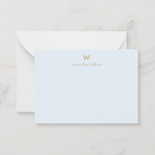 Modern Light Dusty Blue Gold Script Monogram Mitteilungskarte