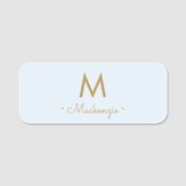 Modern Light Dusty Blue Gold Script Monogram Namensschild (Vorderseite)