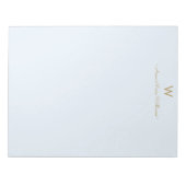 Modern Light Dusty Blue Gold Script Monogram Notizblock (Vorderseite)