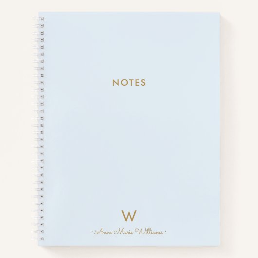 Modern Light Dusty Blue Gold Script Monogram Notizblock (Vorderseite)