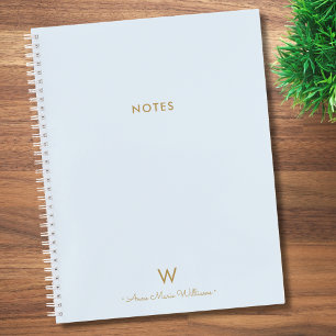 Modern Light Dusty Blue Gold Script Monogram Notizblock
