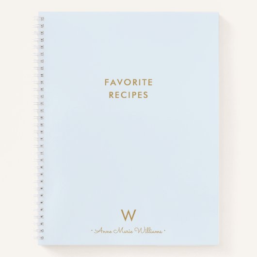 Modern Light Dusty Blue Gold Script Monogram Notizblock (Vorderseite)