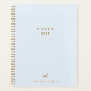 Modern Light Dusty Blue Gold Script Monogram Planer