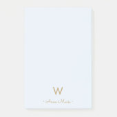 Modern Light Dusty Blue Gold Script Monogram Post-it Klebezettel (Vorderseite)