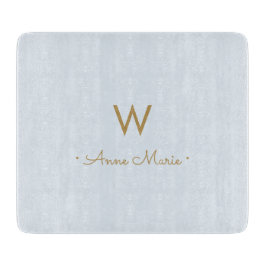 Modern Light Dusty Blue Gold Script Monogram Schneidebrett