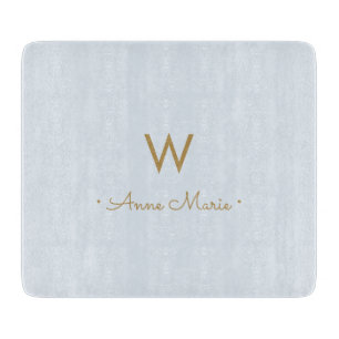 Modern Light Dusty Blue Gold Script Monogram Schneidebrett