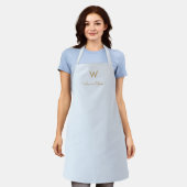 Modern Light Dusty Blue Gold Script Monogram Schürze (Getragen)