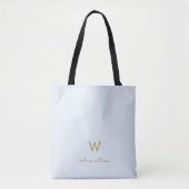 Modern Light Dusty Blue Gold Script Monogram Tasche (Vorderseite)