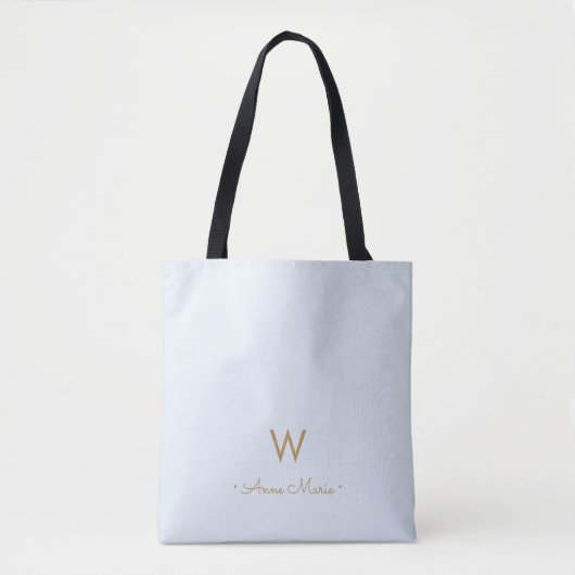Modern Light Dusty Blue Gold Script Monogram Tasche (Vorderseite)