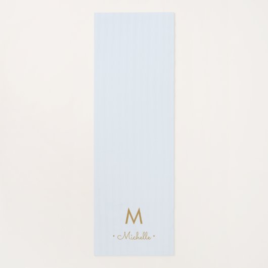 Modern Light Dusty Blue Gold Script Monogram Yogamatte (Rückseite)