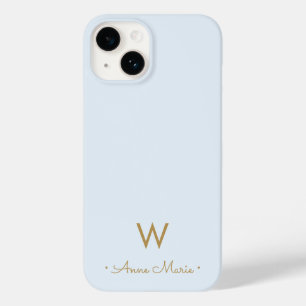 Modern Light Dusty Blue Script Monogram Case-Mate iPhone 14 Hülle