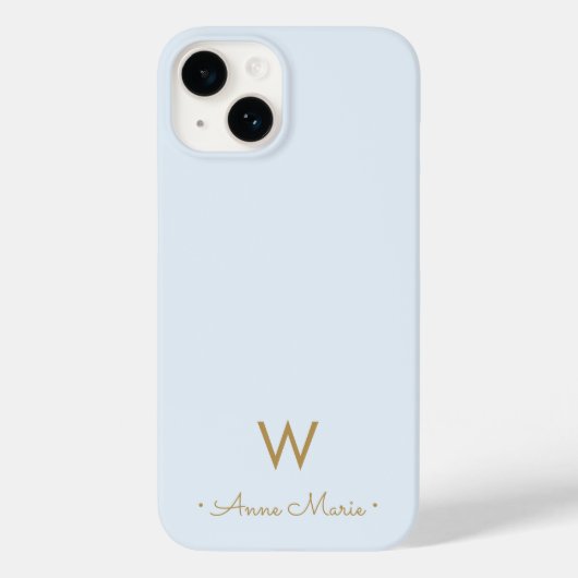 Modern Light Dusty Blue Script Monogram Case-Mate iPhone Hülle (Rückseite)