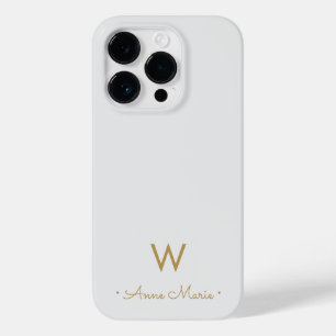Modern Light Gray Gold Script Monogram Case-Mate iPhone 14 Pro Hülle