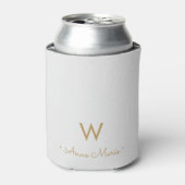 Modern Light Gray Gold Script Monogram Dosenkühler (Kanne Vorderseite)