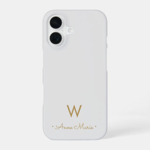 Modern Light Gray Gold Script Monogram iPhone 16 Hülle
