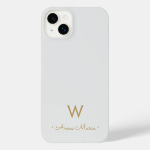 Modern Light Gray Gold Script Monogram iPhone 14 Plus Hülle