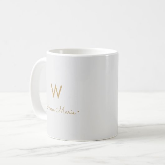 Modern Light Gray Gold Script Monogram Kaffeetasse (Vorderseite Links)