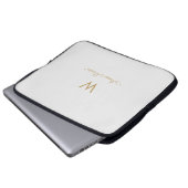 Modern Light Gray Gold Script Monogram Laptopschutzhülle (Vorne Knopf)