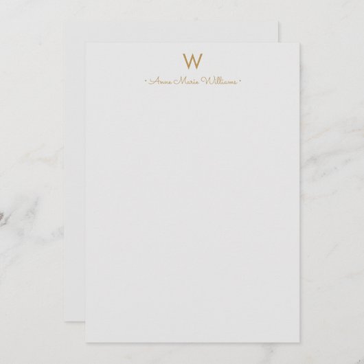Modern Light Gray Gold Script Monogram Mitteilungskarte (Vorne/Hinten)