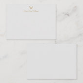 Modern Light Gray Gold Script Monogram Mitteilungskarte (Vorne/Hinten)