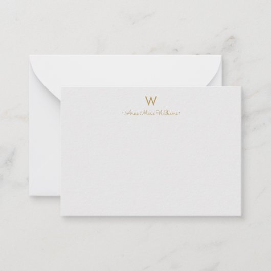 Modern Light Gray Gold Script Monogram Mitteilungskarte (Vorderseite)