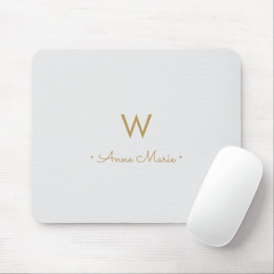 Modern Light Gray Gold Script Monogram Mousepad