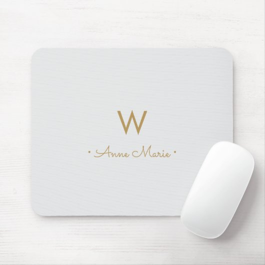 Modern Light Gray Gold Script Monogram Mousepad (Mit Mouse)