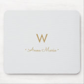 Modern Light Gray Gold Script Monogram Mousepad (Vorne)
