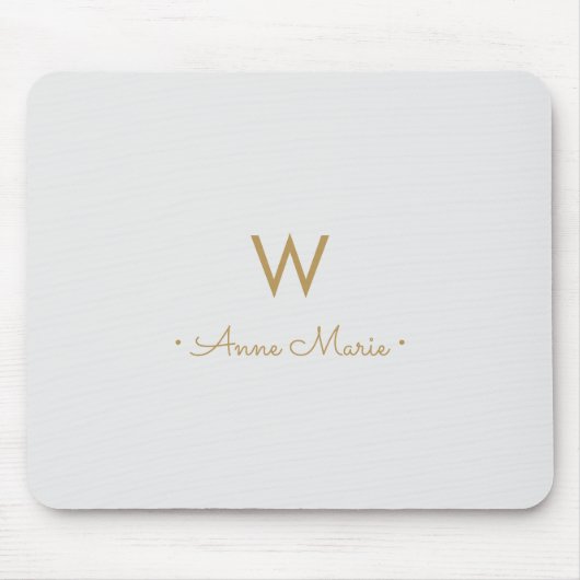 Modern Light Gray Gold Script Monogram Mousepad (Vorne)