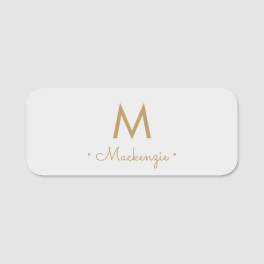 Modern Light Gray Gold Script Monogram Namensschild (Vorderseite)