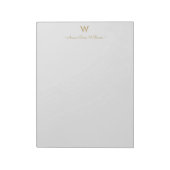 Modern Light Gray Gold Script Monogram Notizblock (Rotiert)